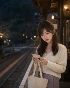 同一位虛擬人物在月台場景